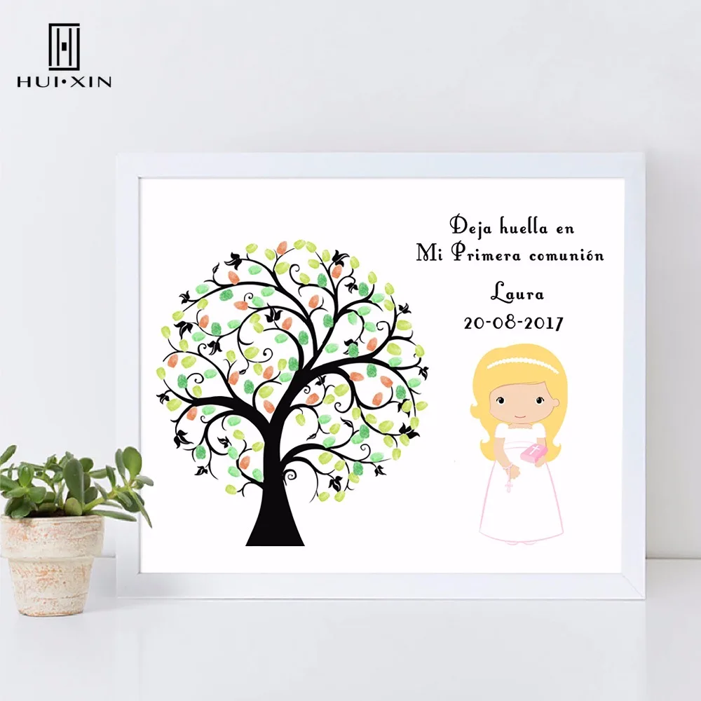 

Lovely Girls First Holy Communion Guestbook Canvas Paintings Free Custom Fingerprint Signature Guest Book For Kids Baptism Gift