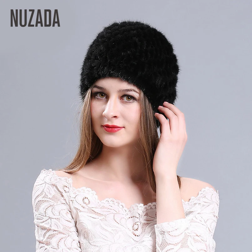 Бренд Nuzada Для женщин леди девушка Skullies шапочки реального норки теплый Особенности трикотажные Кепки s Кепки держать зимняя шапка