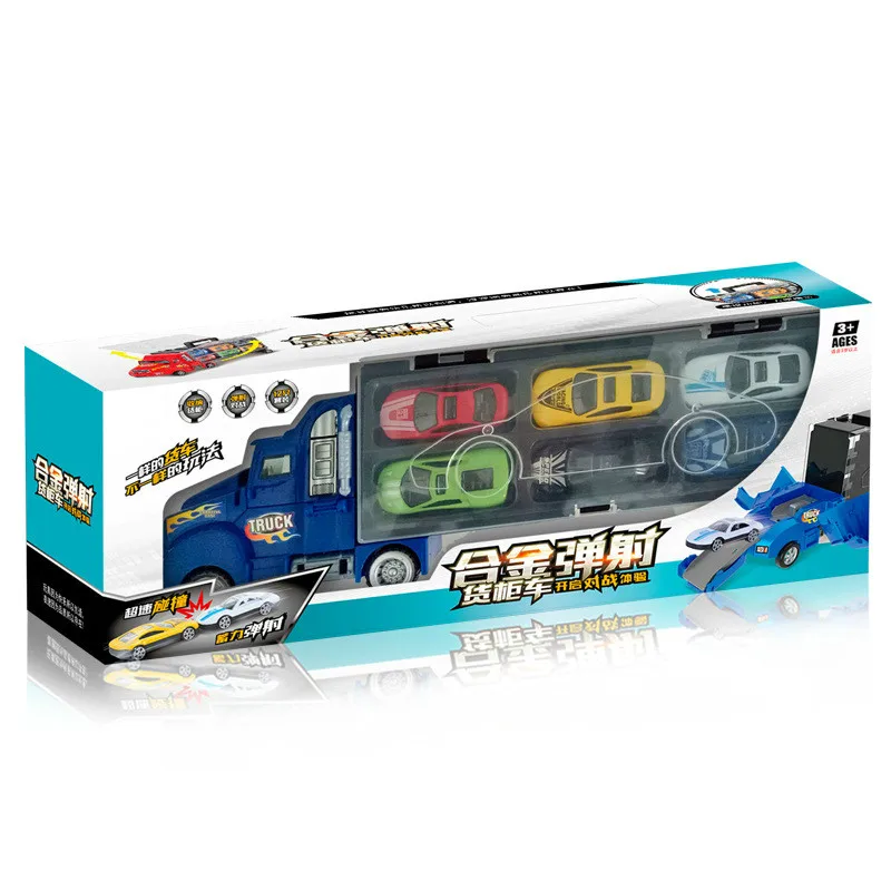 

Diecast Truck Model Set Catapult Battle Container Storage Box with 6pcs Sliding Small Alloy Auto Car Model Toys for Children