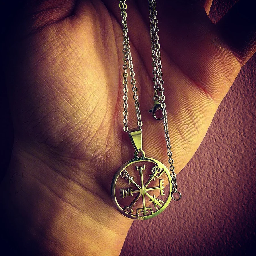 

HOBBORN Trendy Viking Vegvisir Compass Necklace Women Men 316L Stainless Steel Nordic Runes Odin Pendants & Necklaces Jewelry