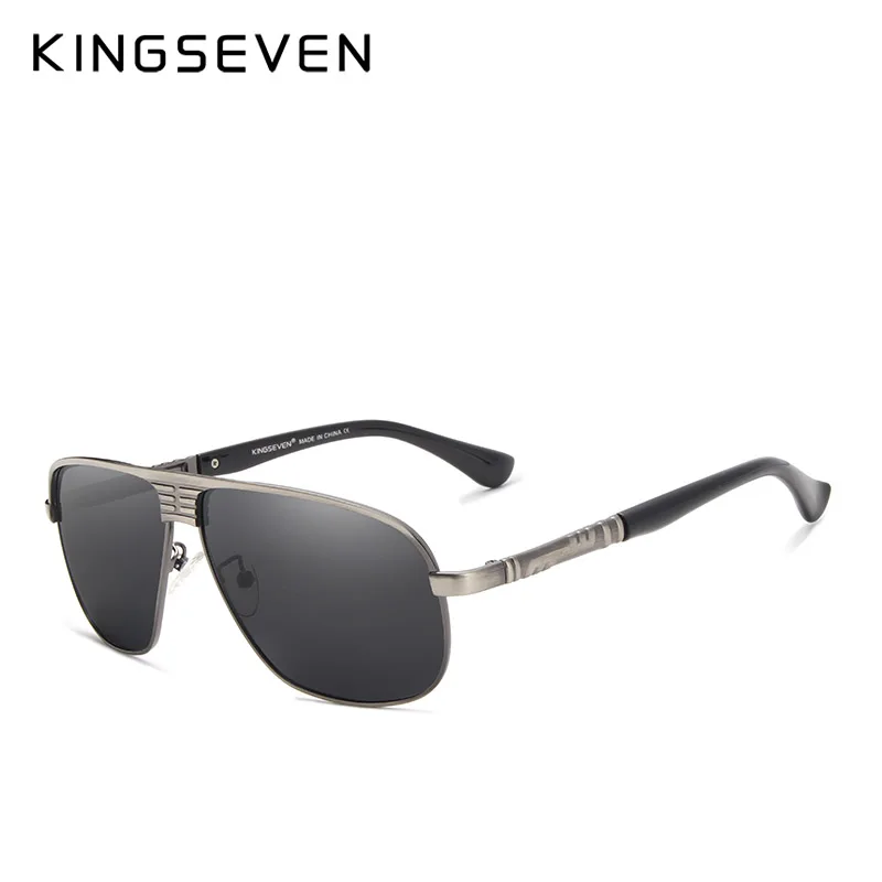 KINGSEVEN, алюминиевые брендовые классические ретро поляризованные солнцезащитные очки, мужские черные солнцезащитные очки с покрытием для вождения, квадратные очки, мужские очки - Цвет линз: GUN GRAY
