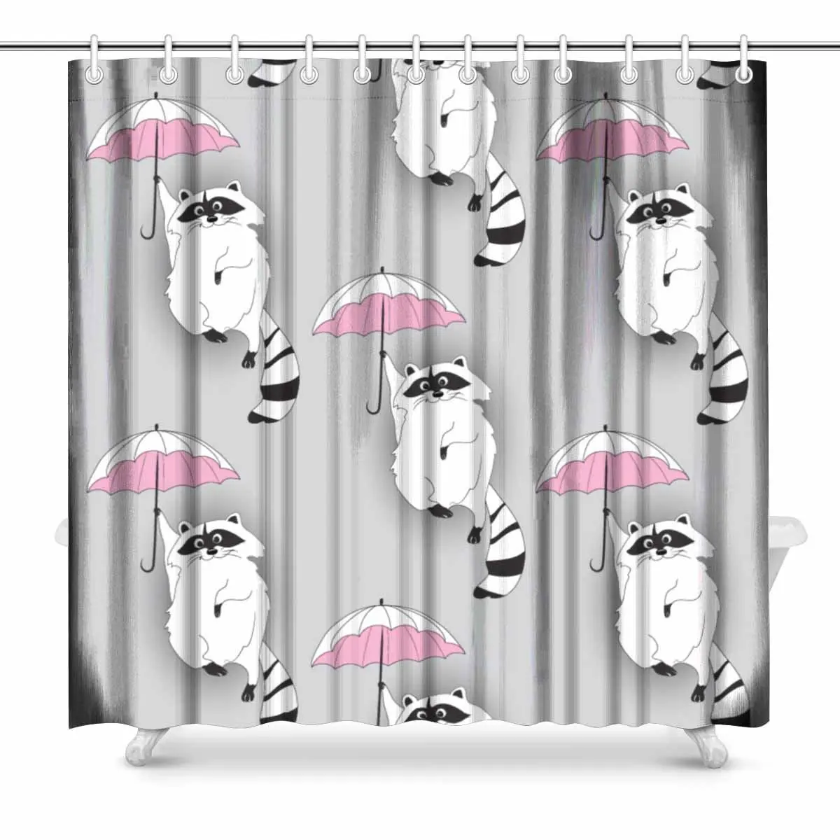 

Aplysia Raccoons Pattern Fabric Bathroom Decor Shower Curtain Set with Hooks 72 Inches