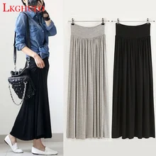 Новая летняя Осенняя Модальная длинная юбка женская сексуальная свободная Однотонная юбка с высокой талией винтажная Женская плиссированная юбка-макси с карманами W810