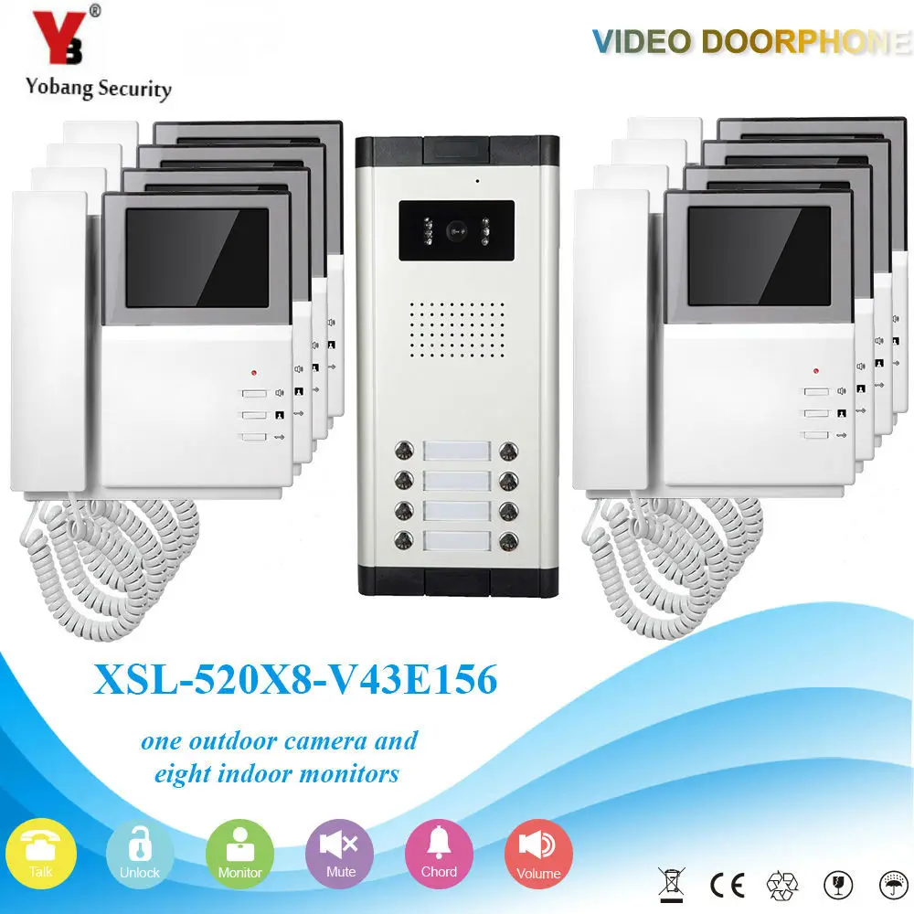 

YobangSecurity 4.3 Inch Colored Villa Video Doorbell Intercom The Home System Kit Night Vision With 8 Unit Apartment house