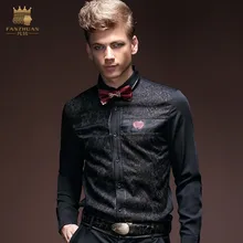 Новая мода Повседневная FanZhuan мужской личности весна осень Черная кружевная рубашка тонкая рубашка с длинными рукавами 14262