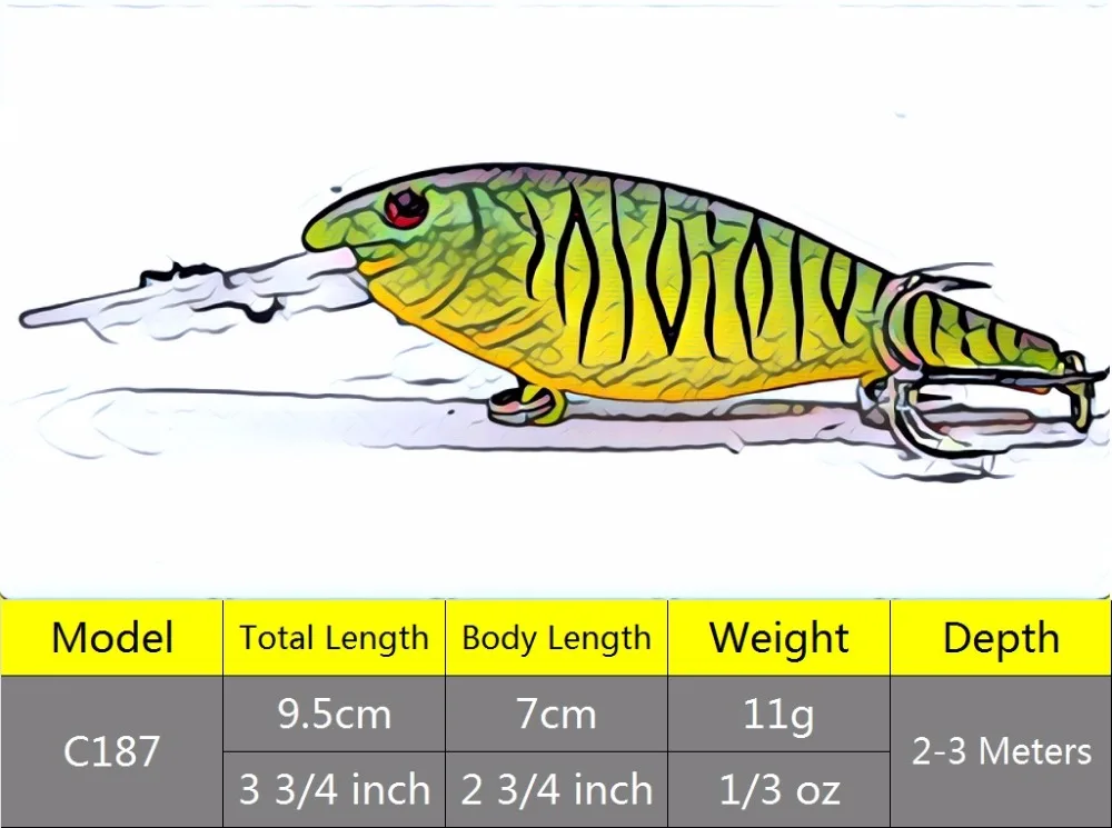 WLure 11 г 9,5 см 2,5 м Дайвинг кренкбейт очень туго шатается с штоком 20+ цветов Джеркбейт рыболовные приманки C187