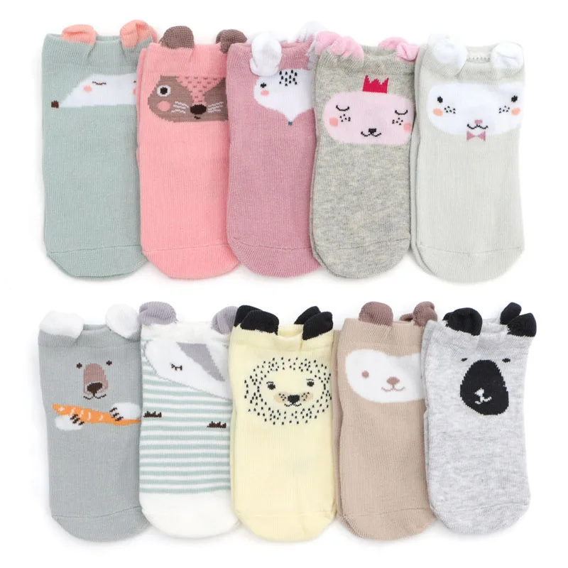 5 Pairs/Pack Cute Newborn Socks Stripe Cartoon 3D Cotton Socks For
