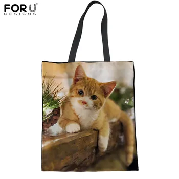 

FORUDESIGNS Cute Cat Lover Large Handbags Women Linen Tote Bags Durable Storage Bag for Woman Eco Shopping Handbag Bolsa Mujer