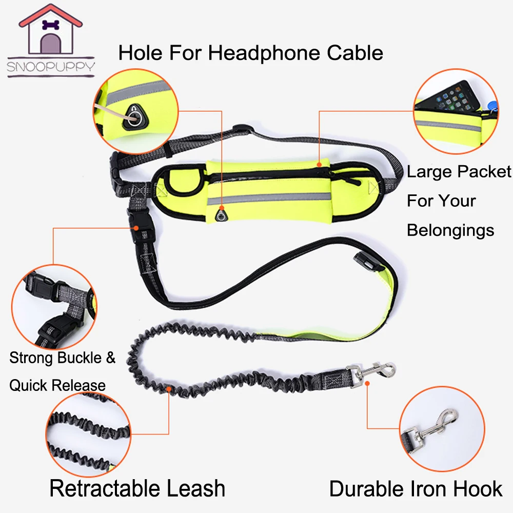 Hands Free Dog Leash Elastic Retractable Leash Belt Running Dog