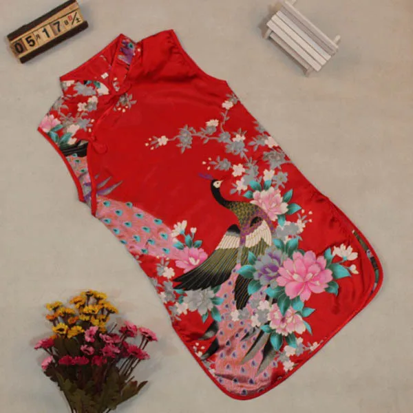 Летнее Детское платье Ципао в стиле ретро; платье Ципао; Детский костюм в стиле Тан; праздничный костюм в китайском стиле; детское платье без рукавов для девочек - Цвет: Красный