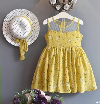 

New Summer Baby Girls Cotton Printing Pattern Dress With Hat, Princess Baby Kids Cute Clothing 5 pieces/lot, Wholesale