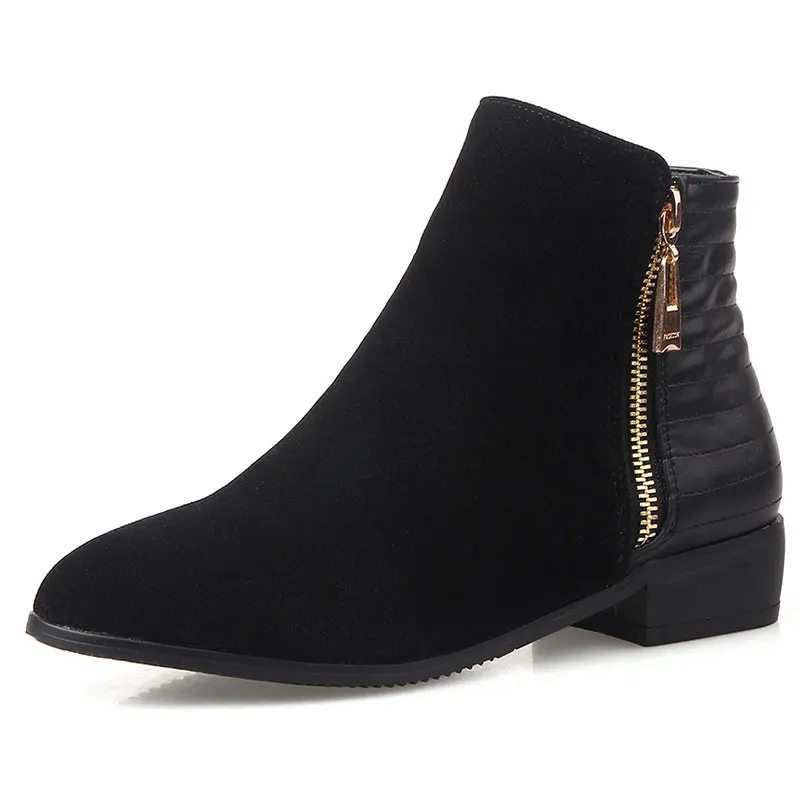 

simple rubber high quality nubuck leather zip round-toe woman ankle boots shoes woman thick and low heel boots woman ss263