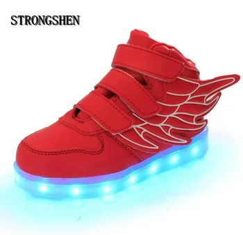 STRONGSHEN New Summer Children Breathable Sneakers Fashion Sport Led Usb Luminous Lighted Shoes for Kids Boys Casual Girls Flats