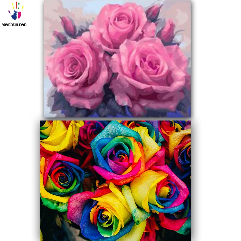 

DIY colorings pictures by numbers with colors Roses in color and pink picture drawing painting by numbers framed Home