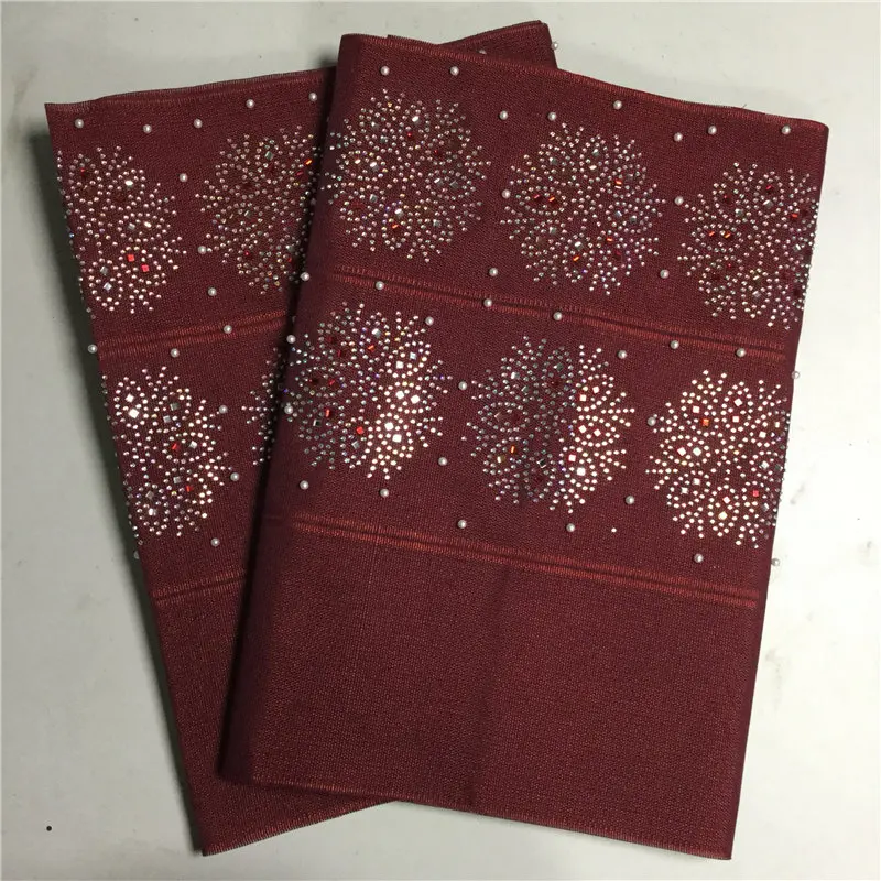 

2019 designs fashion nigerian aso oke gele headtie embroidery with beads stones good quality wraps fabric 2piece/set LP30