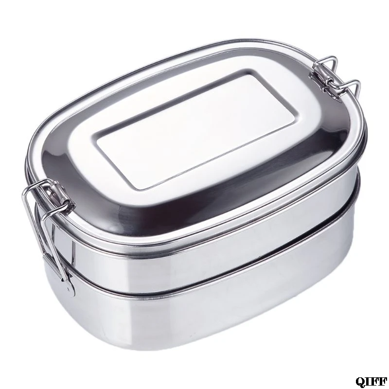 

2 Tier Stainless Steel Lunch Box Food Container Bento Snacks Storage Picnic Travel School Jun11