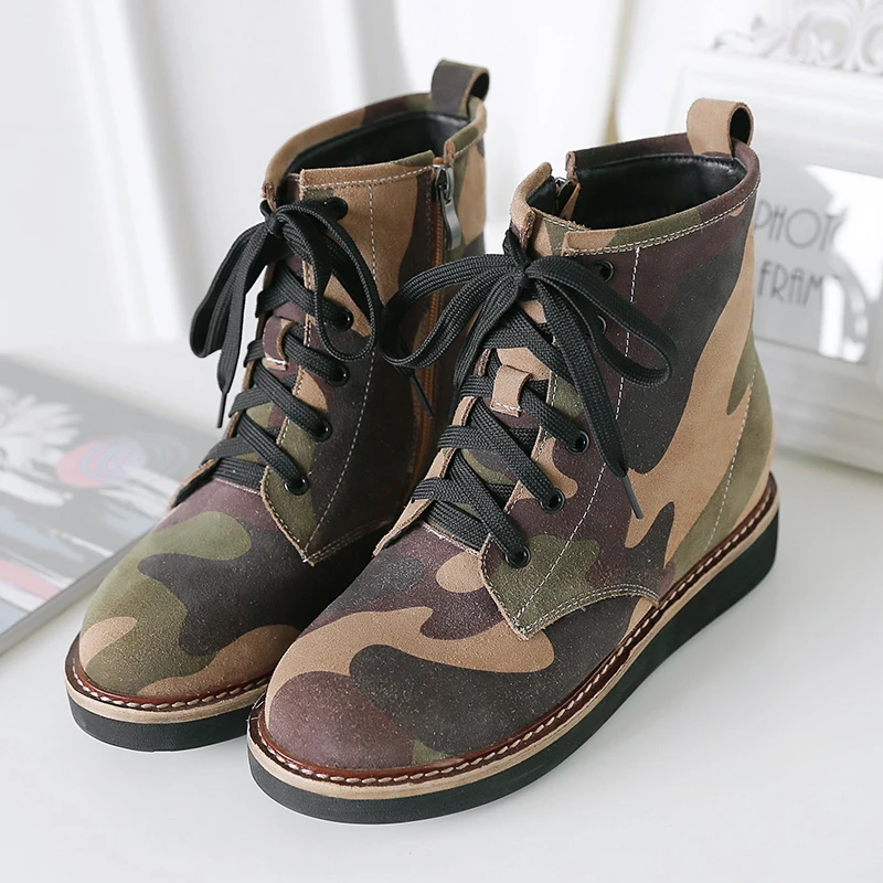 

New 2017 camouflage brand snow boots Army Green Military Boots Lace Winter Shoes famous designer Booties Cow Split Ankle Boots