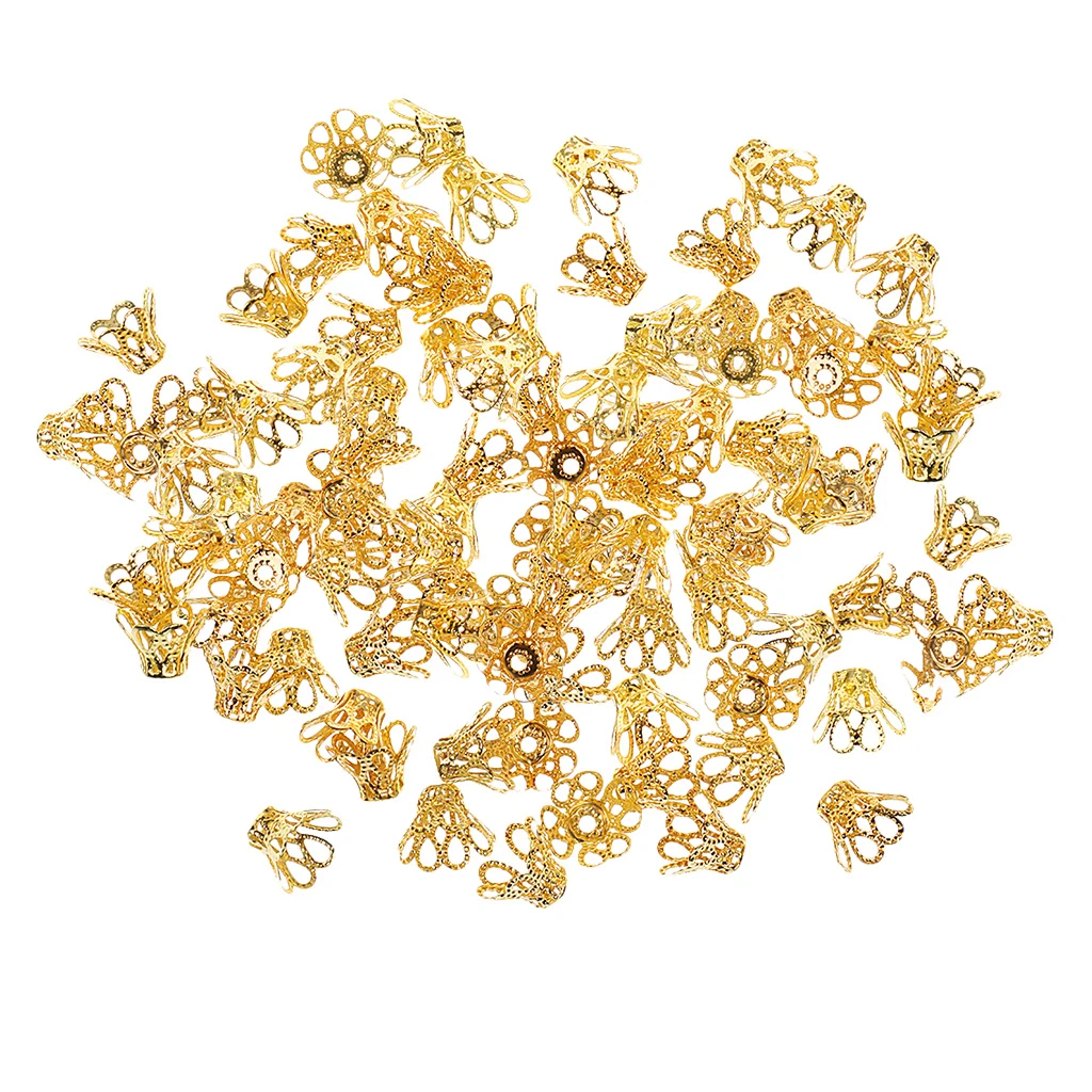 100pcs Gold Tone Iron Metal Flower Bead Caps For Jewelry Making 12 x 7mm