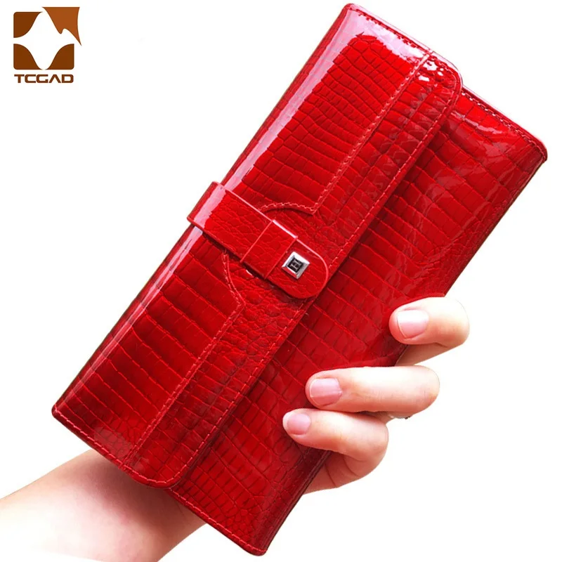 

Women's Wallets Genuine Leather female wallet with red crocodile women's clutch purse 2019 bolsos carteras cuero designer mujer