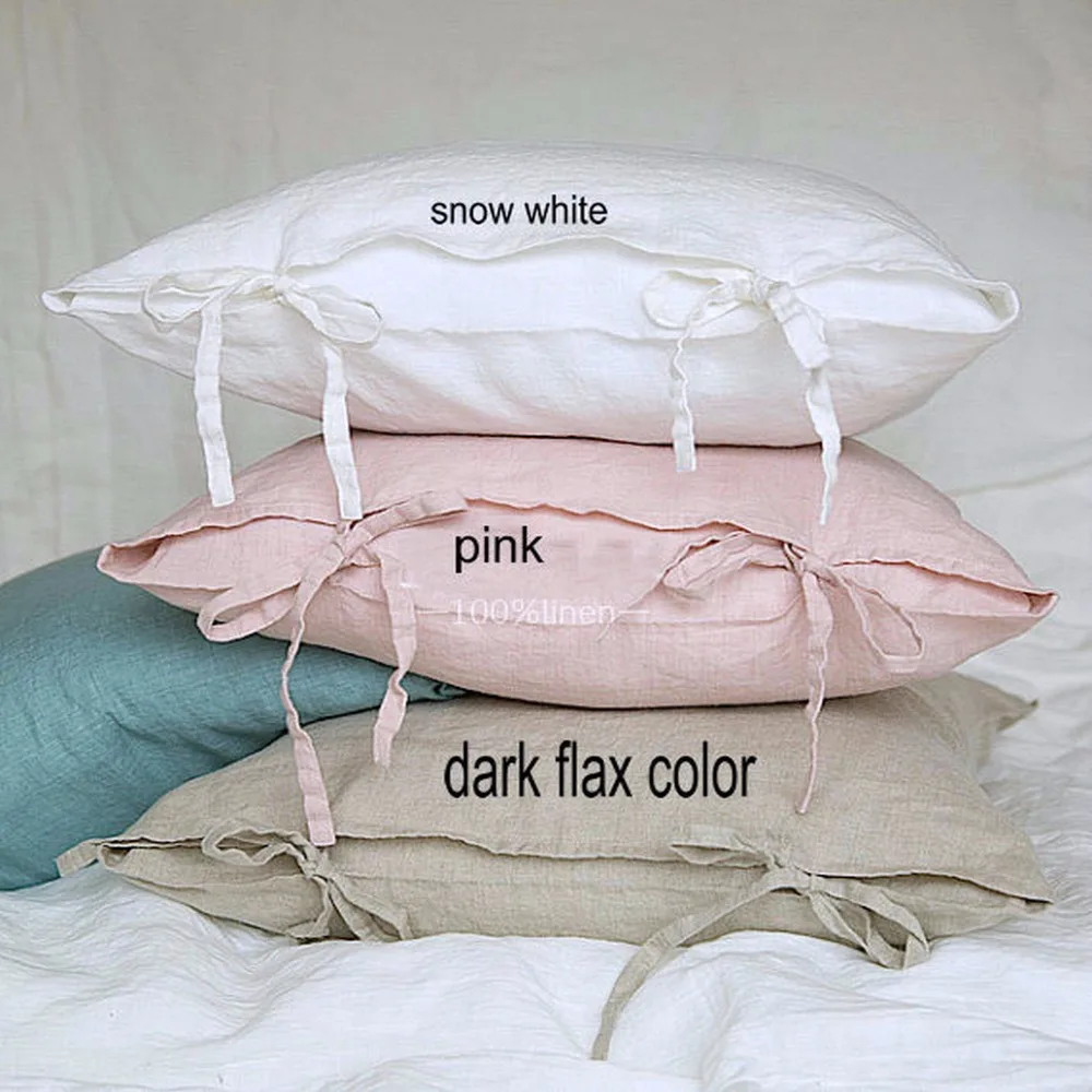 

Tie style Linen Pillowcase Bandage 100% French Linen Pillow cover Soft Washing Free Shipping 1Pc ESASILK