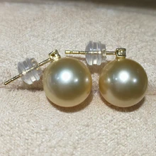 MYDEAR Fine Pearl Jewelry Real Gold Drop Earrings 8-9mm Natural Golden Southsea Pearls Earrings Fashion Jewelry,New Arrival