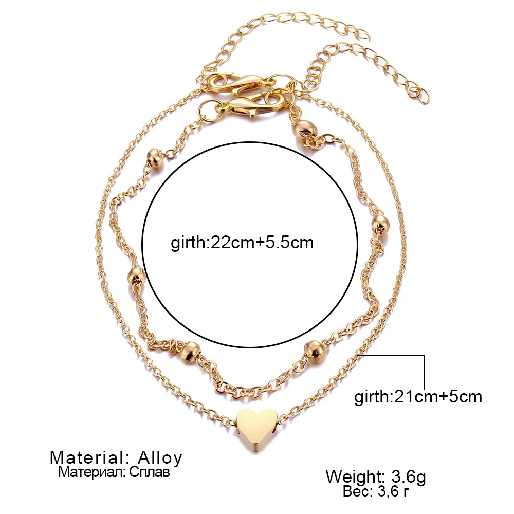 IPARAM Women’s Anklet Bohemian Layered Heart Anklet 2020 Summer Beach Anklets On Foot Ankle Bracelets For Women Leg Chain