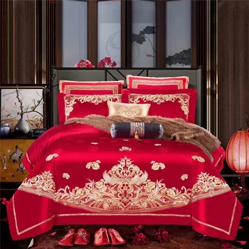 

Luxury Egypt Cotton Jacquard Wedding Bedding set Gold Embroidery Duvet Cover Bed Sheet Pillowcases Queen King size 4/6/8pcs