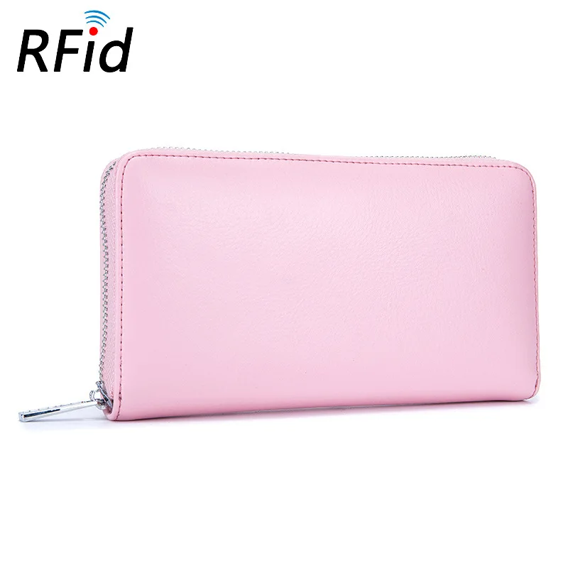 Южная Гусь RFID Блокировка кожаный кредитный держатель для карт для мужчин Противоугонная длинная визитная карточка кошелек для женщин Путешествия Паспорт Кошельки для монет - Цвет: Pink