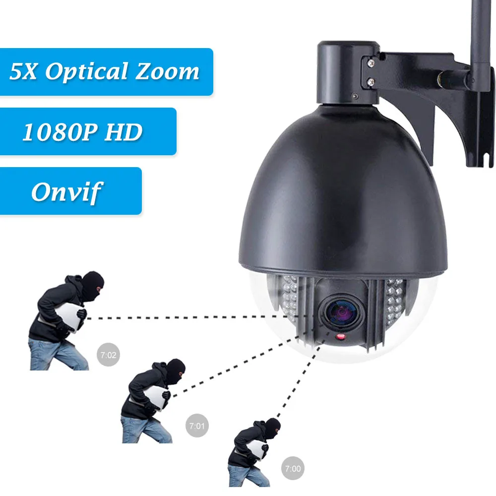 

1080P WiFi IP Camera Outdoor 5x Optical Zoom Speed Dome Security PTZ Wireless Surveillance Camera IR Night Vision Onvif Camhi