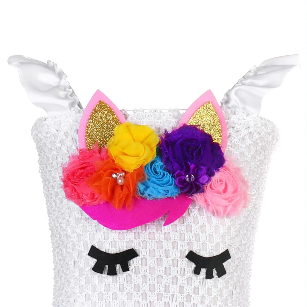 Bright Rainbow Pony Unicorn Birthday Dress for Teens White Ruffles Wedding Girls Dress 12 Age Unicorn Pattern Girls Tutu Dress (7)