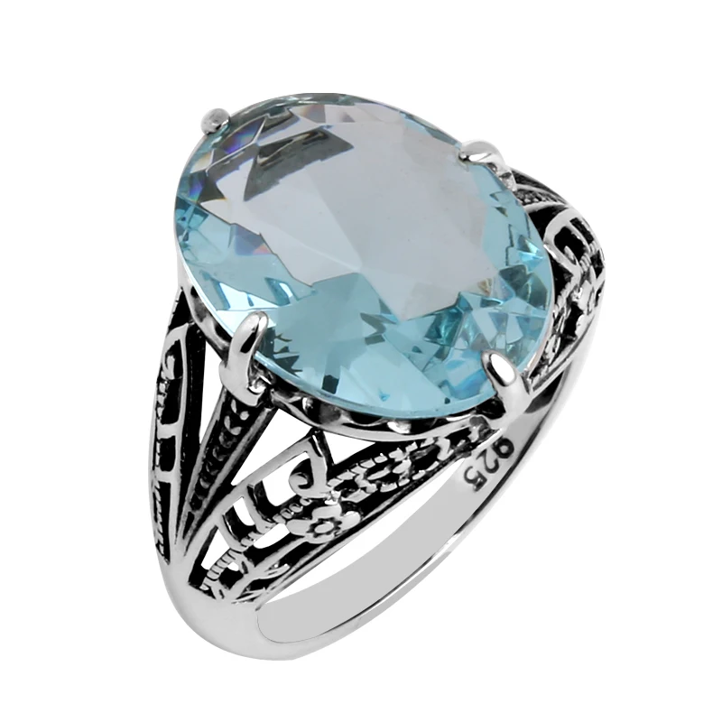 Szjinao Factory Sales Fashion SilverAntique Jewelry Wholesale Cocktail Ring Vintage Rhinestone Women 925 Sterling Silver Ring