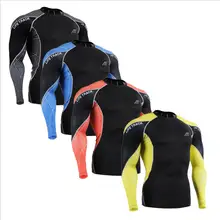 Мужская Фитнес-одежда для бега тренировочные компрессионные колготки телесного цвета длинный рукав, дышащий Быстросохнущий Бодибилдинг футболки