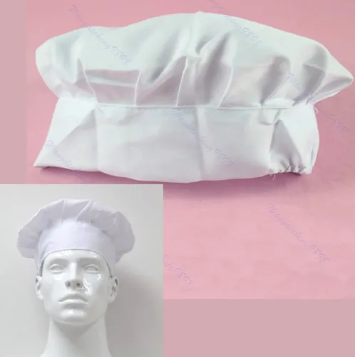 White Chef Hat W// Elastic Cap Kitchen Cook Baker Adult Costume Accessory