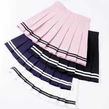 Plaid Skirt Elastic-Waist Y2k Striped Sweet XS-XXL Pleated