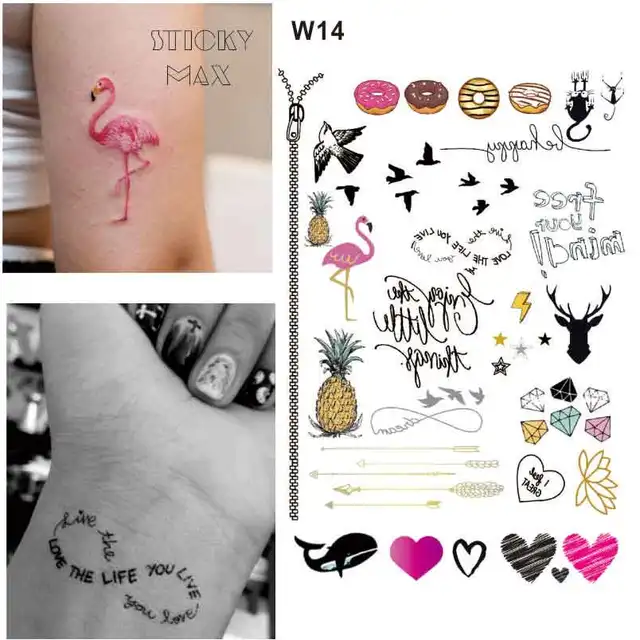 W01 1 Piece Segitiga Mawar Di Belakang Tahan Air Tato dengan Bulu Burung, Jangkar Pola di ...