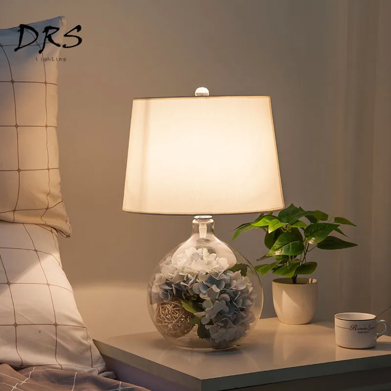 Американский креативный стеклянный Настольный светильник, прикроватный ночник для спальни, настольная лампа, садовый теплый романтический современный простой Регулируемый светильник, лампы - Цвет абажура: Blue