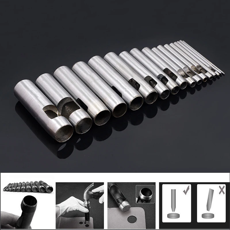 

Round Hollow Punch Set 17 Pcs Pick Leather Tools Leather Punch Leather Craft Hole Craft Set Hollow Puncher Belt Punch 0.5-15mm
