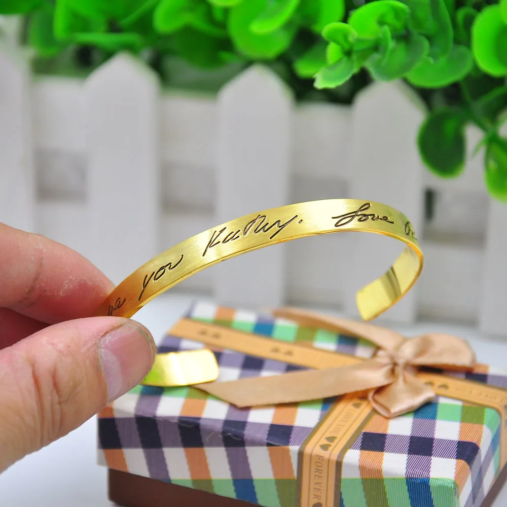 Brush Retro Handwriting Bangle Custom Hand Written Words Cuff Bangle Personalized Quote Stamp Bangle Memorial Gift luxury personalised monogram tote bag personalized canvas chain beach shopping tote bag personalized weekend hand bag luggage