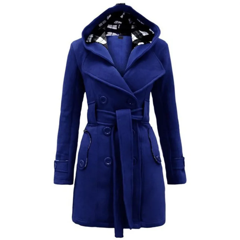 Beste XUXI 2019 Winter Vrouw Jas Vrouwelijke Overjas Warm Taille Hooded Vrouwen Lange Sectie Double Breasted Wollen Windjack FZ303