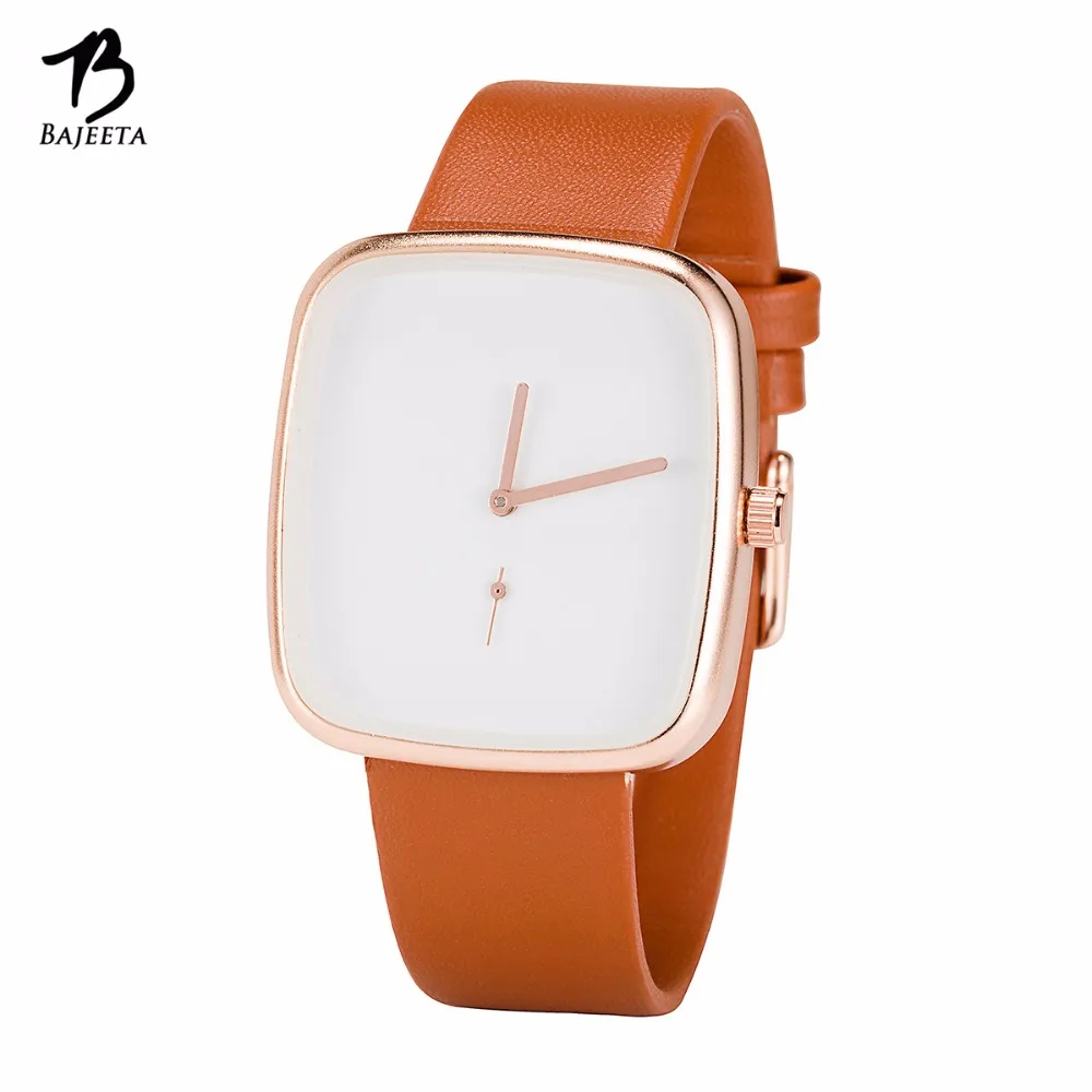 Kopen BAJEETA Nieuwe Aankomen Eenvoudige Stijl Vrouwen Horloge Mode Jurk Lederen Elegante Quartz Horloge Lady Casual Rechthoek Klok Dropship