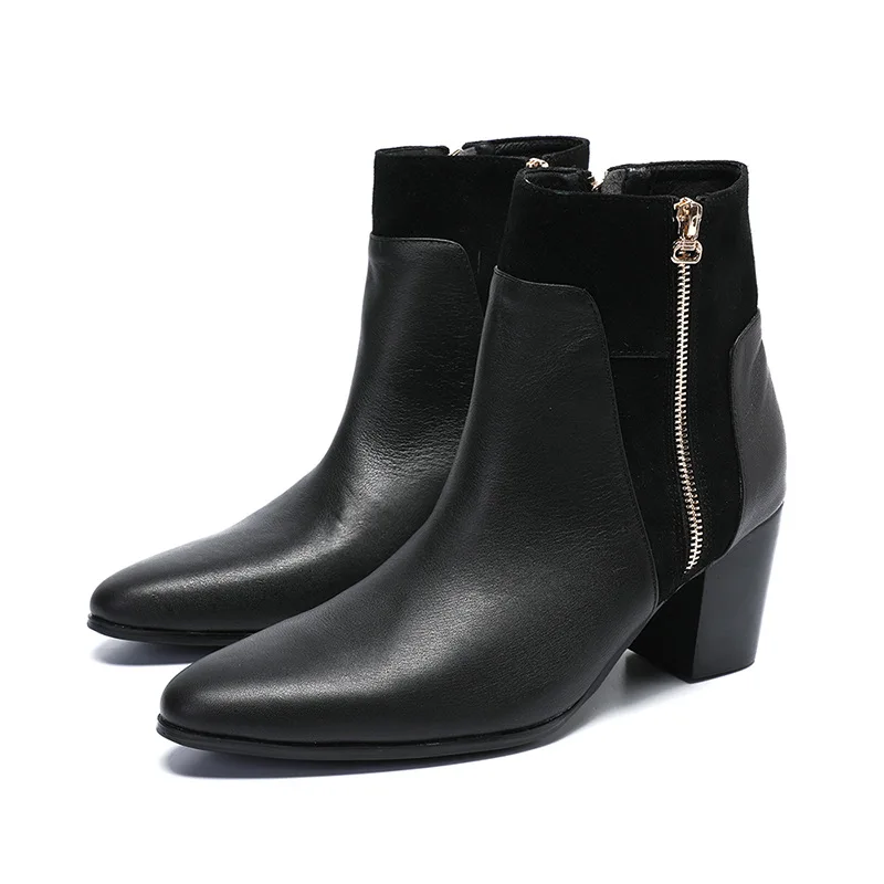 

2019 New Pointed Men's Leather Boots British Style Martin Boots Business Dress High-top Pointed Boots