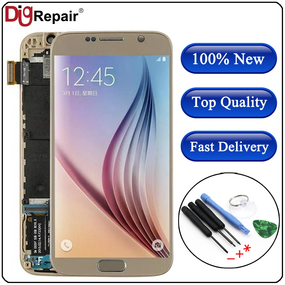 

g920f lcd For SAMSUNG GALAXY S6 G920 G920F LCD Display Touch Screen Digitizer Replacement with Frame AAA For Samsung S6 Display