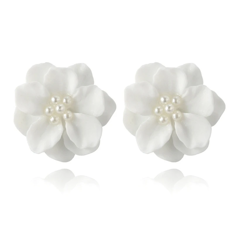 

Beautiful workmanship Elegant Resin White Camellia Flower Petals Earrings For Women Fashion Jewelry