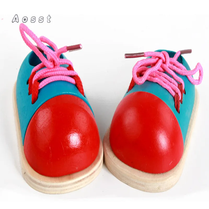 

AOSST Wooden toys children early education of learning fine motor Threading little shoes Threading shoes game