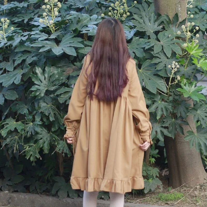 Japan Style Mori Girl Autumn Winter Women Kawaii Dress Peter Pan Collar Solid Casual Loose Vestidos Elegant Sweet Ruffles Dress Dresses