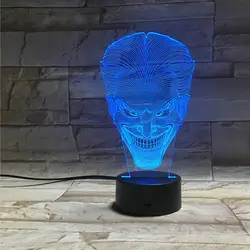 Бесплатная доставка Удивительный 3D иллюзии LED настольная лампа ночник с джокером формы и семь цветов