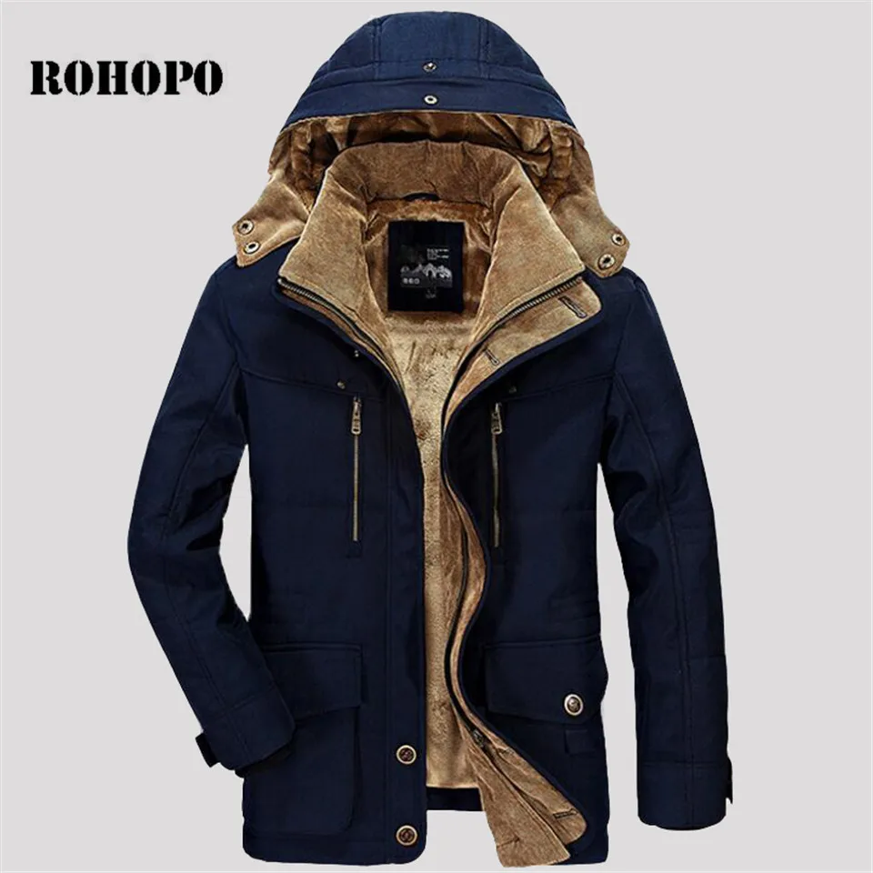 

ROHOPO 5XL/6XL oversize 100% Cotton Parkas men,Removed Hat collar Fleece Tactical Militar parka man,cargo pocket cotton jacket