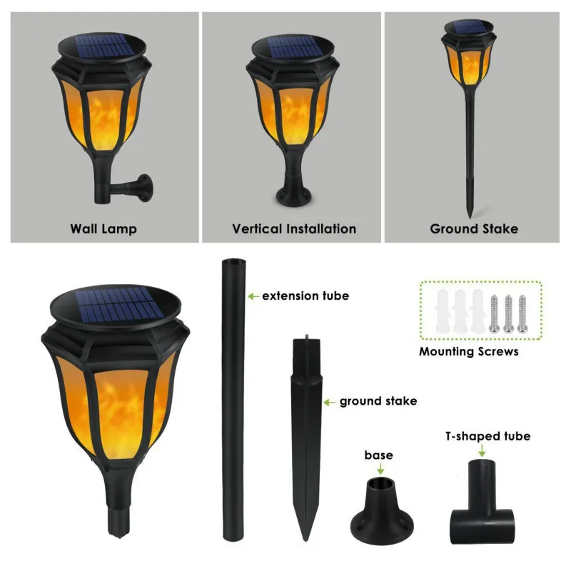 ABS solar light 96led flame torch outdoor induction wall lamp garden garden floor decoration IP65 waterproof landscape lamp