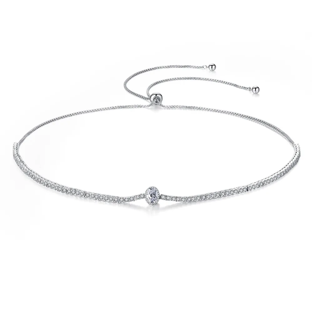 

Luxury simple A big CZ Adjustable Choker Necklace Wedding Party Jewelry Zircoina Crystal Girl Collar Accessories