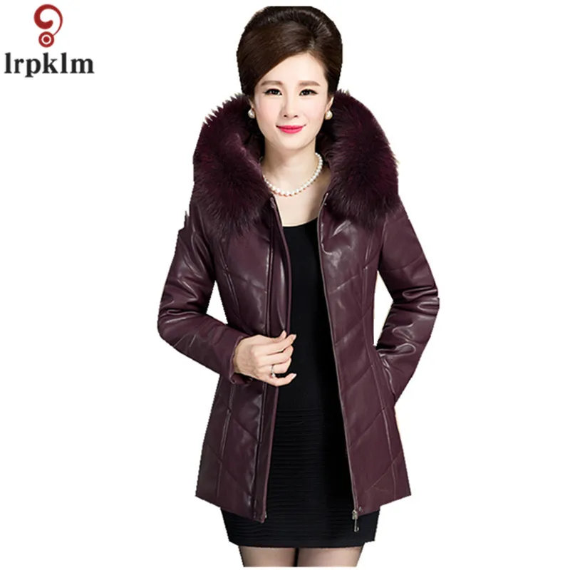 Leather Jacket Women Fur Collar Middle Age Women Coats And Jackets Leather Coats Women Winter Jacket Long 2018 New LZ987  (7)